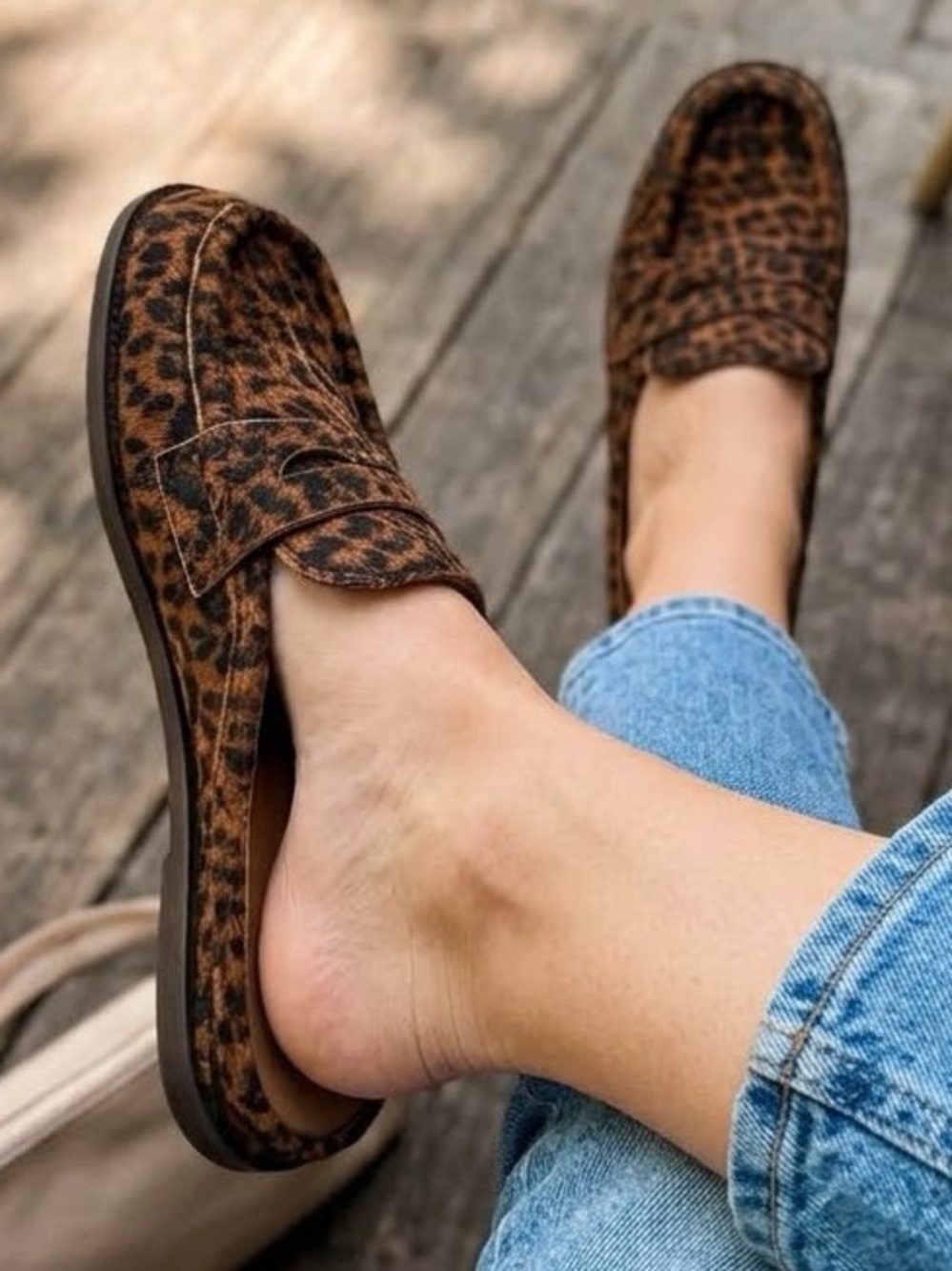 Universal Thread Margot Leopard Print Mule Loafers Light Brown Faux Fur SZ 6,5